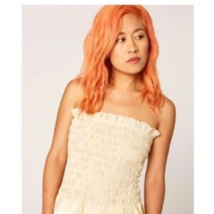 LACAUSA Cream Smocked Tube Top